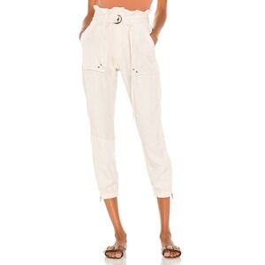 Pam & Gela Paperbag Waist Jogger Pants Womens S Beige Zip Ankle Cuffs Modern